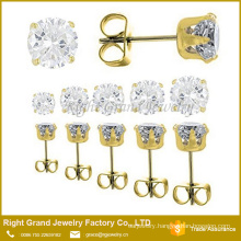 Fashion Stainless Steel Prong Setting Cubic Zirconia Earring Studs